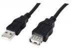 Кабел USB 2.0 удължител, USB A мъжки - USB A женски, черен, 3 метра