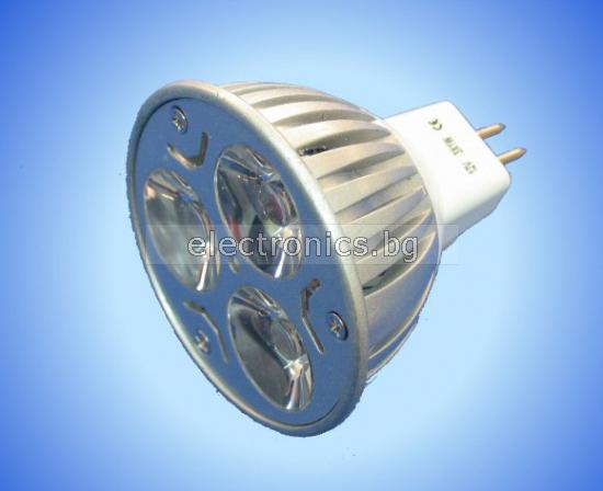 MR16 LED луничка 3x1W 12V Студено Бяла Светлина